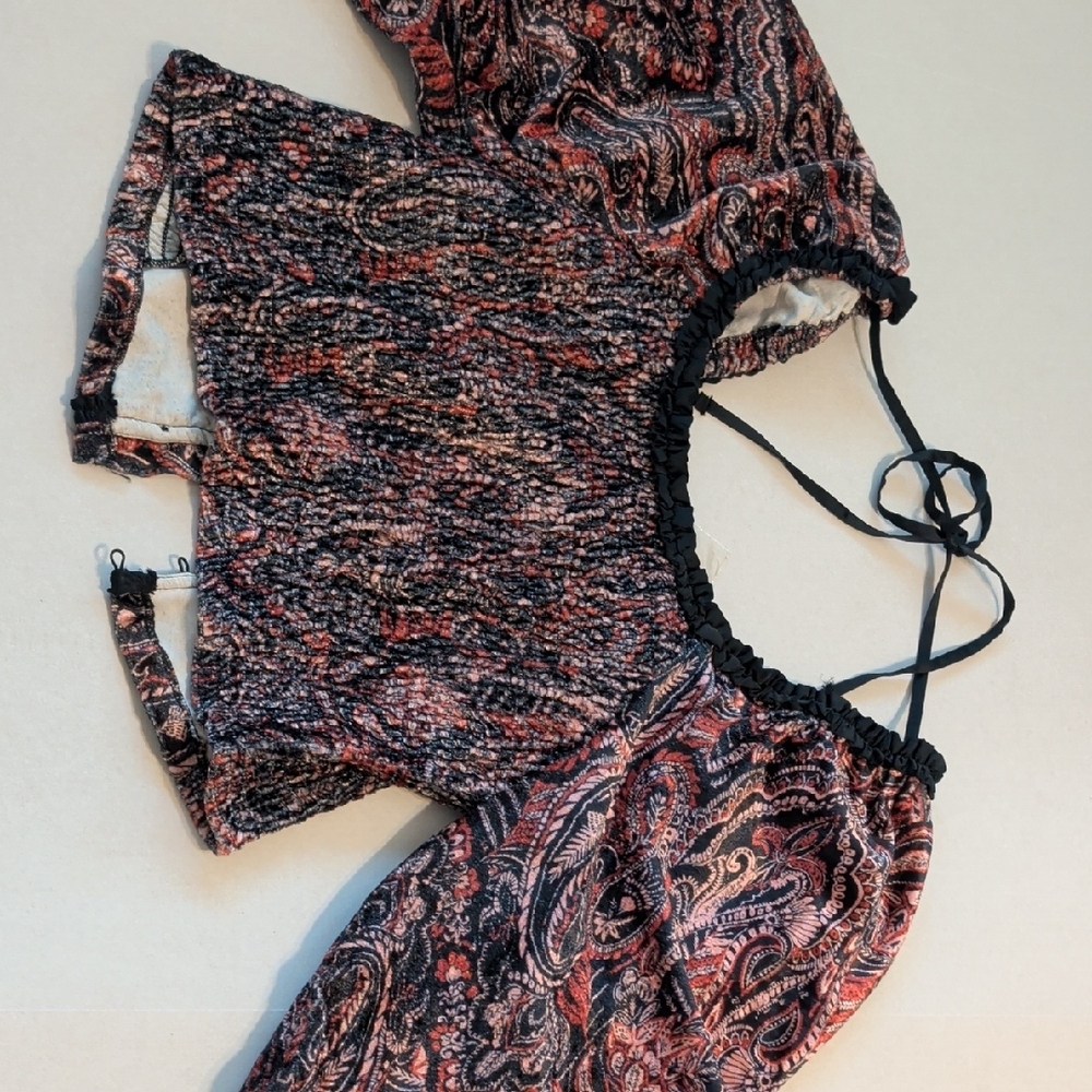 Free People Black and Pink Paisley Smocked Blouse - Picture 4 of 6